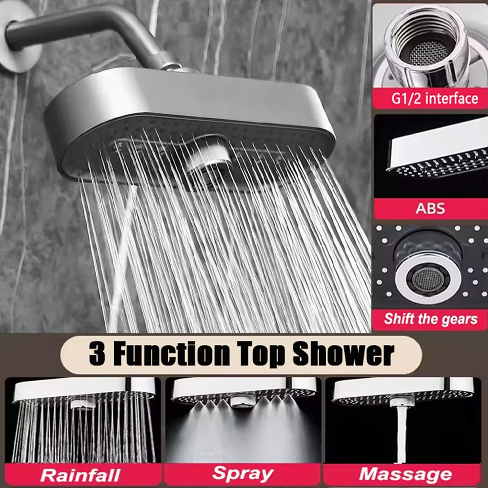 Home Bar Accessories - หัวฝักบัวแบบติดเพดาน, ระบบฉีดน้ำแบบฝนตก 3 โหมด พร้อมฟังก์ชันนวด, แผงขนาดใหญ่