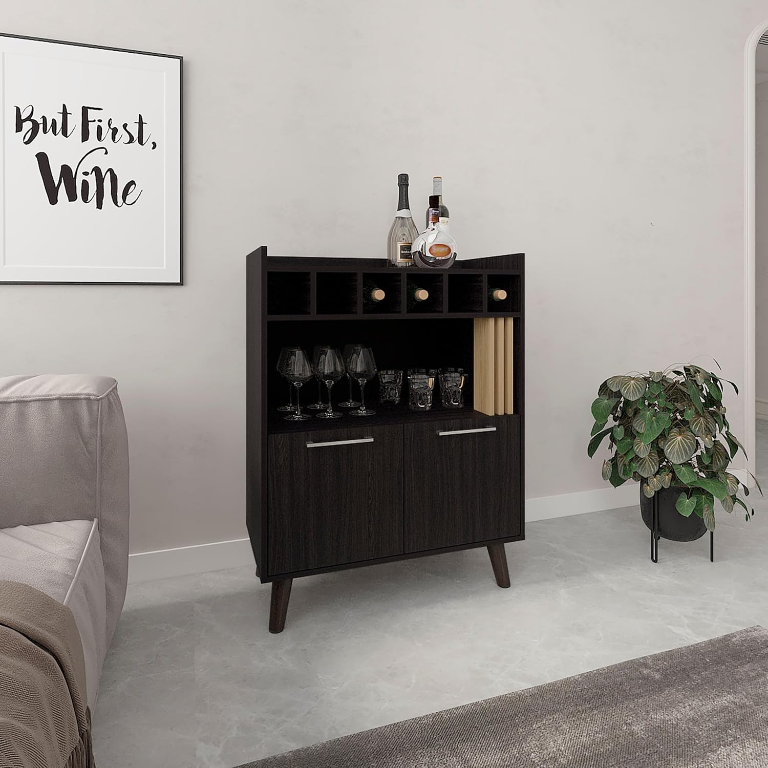 Home Bar Shelves - ตู้บาร์ขนาด 40 นิ้ว พร้อมช่องเก็บขวดไวน์ 6 ช่อง,