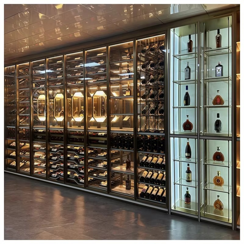 Home Bar And Cabinet - ตู้แช่ไวน์อลูมิเนียมตกแต่งบ้านระดับไฮเอนด์ พร้อมระบบควบคุมอุณหภูมิและไฟ LED