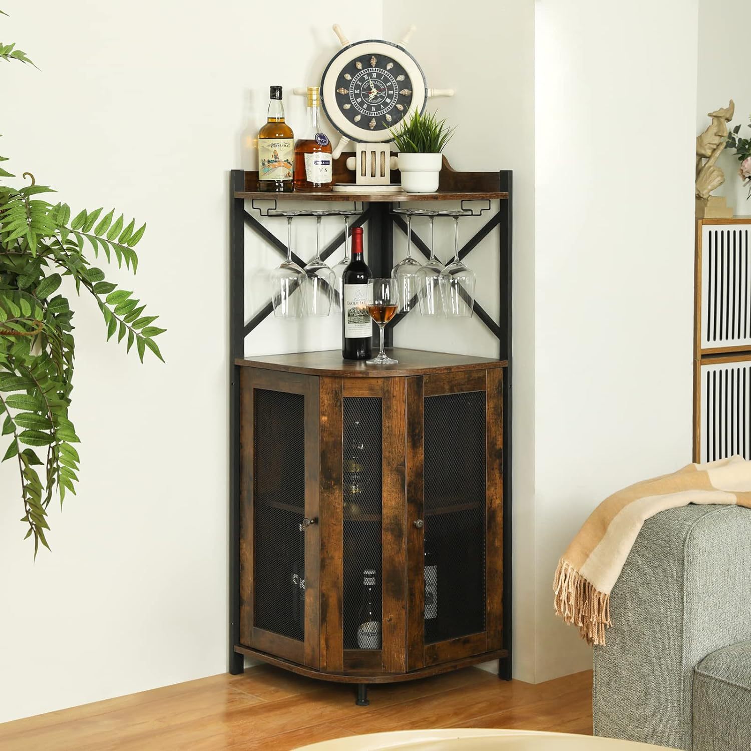 ตู้บาร์เข้ามุมพร้อมที่วางแก้ว, - Home Bar Shelves บทวิจารณ์และราคา